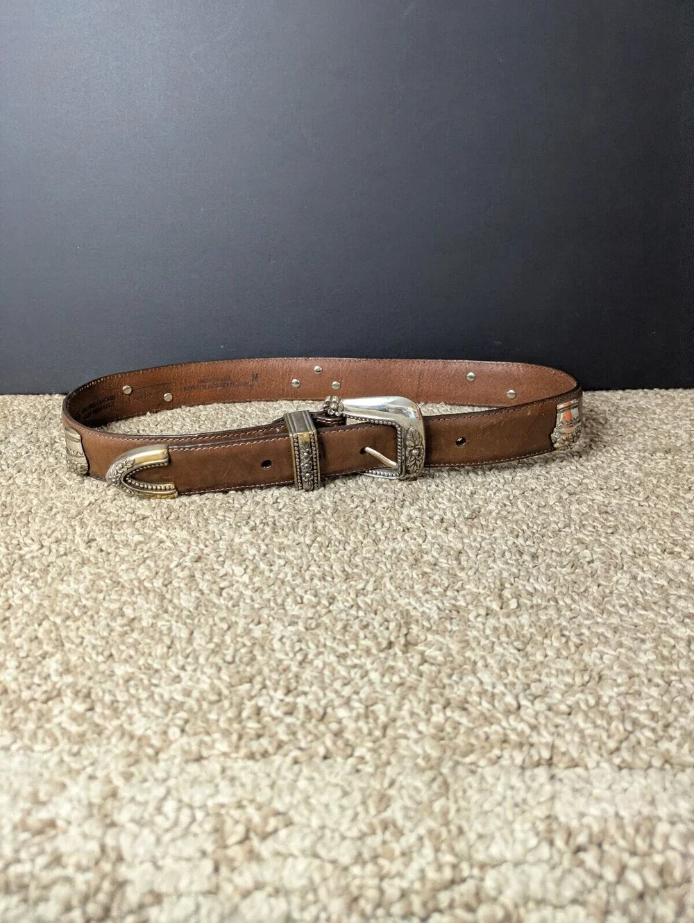 Talbots Vintage Leather Gardening Charm Waist Belt Medium Brown